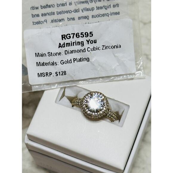 Bomb Party Engagement Ring - “Admiring You” Size 7 - Gold Plating Diamond CZ NWT - Picture 1 of 3